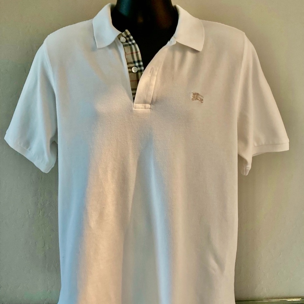 Burberry White Polo Shirt with Plaid Trim